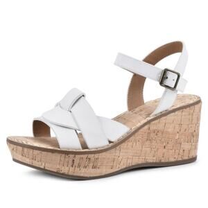 White Mountain Womens Simple Wedge Sandals US 9 M White NIB